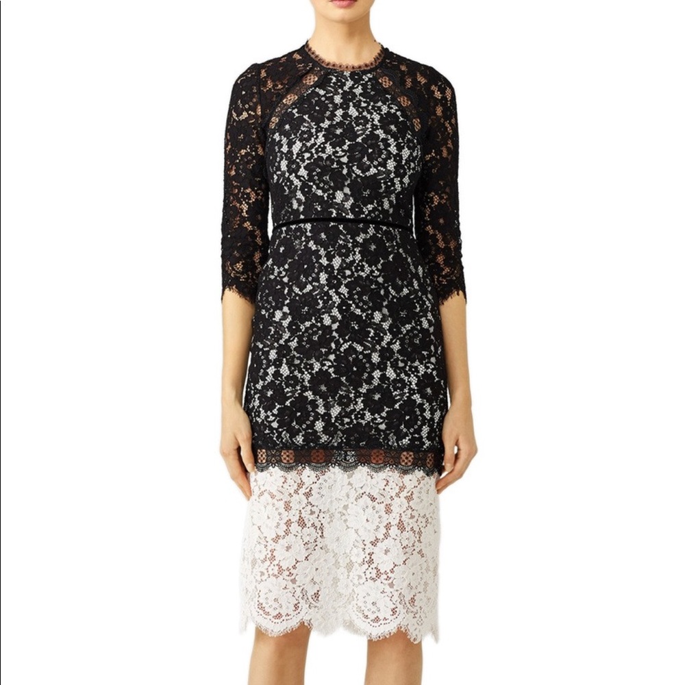 ALEXIS Black & White 3/4 Sleeve Lace Midi Dress